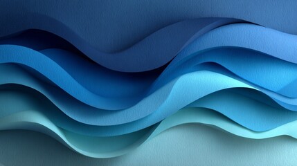 3D Layered Wavy Textured Paper Art in Blue Gradient Tones for Modern Abstract Background and Digital Design Projects