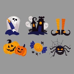 Spooky Halloween Icons and Decorations for Festive Celebrations and Eerie Ambiance