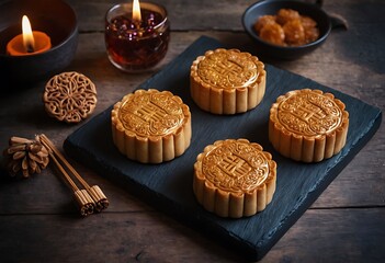 Delicious traditional Mid autumn dessert arrangement moon cake