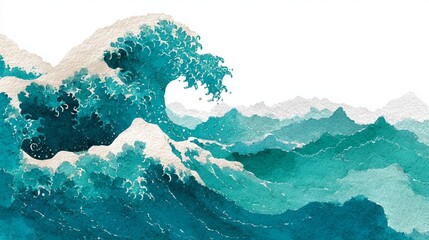 Abstract Turquoise Watercolor Ocean Wave with White Foam - Nautical Seascape Art for Coastal Decor and Design Projects