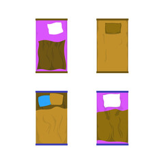 Collection of four overhead views of tidy and messy beds in different colors