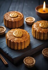 Delicious traditional Mid autumn dessert arrangement moon cake