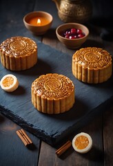 Delicious traditional Mid autumn dessert arrangement moon cake