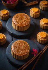 Delicious traditional Mid autumn dessert arrangement moon cake