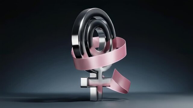 Female Gender Symbol with Ribbon  &ndash; Empowerment for No Bra Day
