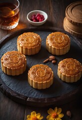 Delicious traditional Mid autumn dessert arrangement moon cake
