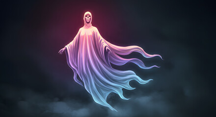 Spectral figure illustration floating in the dark