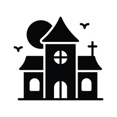 Creepy haunted house icon for horror and Halloween night scenes