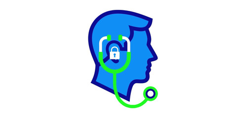 mental health awareness head profile with stethoscope and lock conveying the importance of secure  private mental healthcare practices useful for health blogs