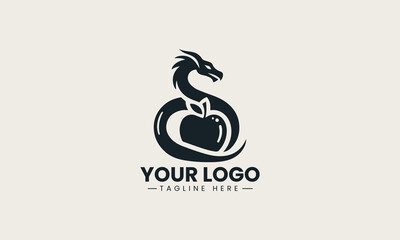 Fototapeta premium Dragon Snake With Apple vector logo illustration