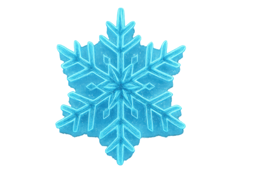 Glowing blue snowflake illustration with frosty crystal pattern symbolizing winter season cold weather holiday decoration isolated on white background