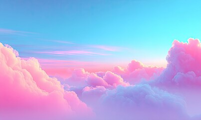 Beautiful pink sky with fluffy clouds