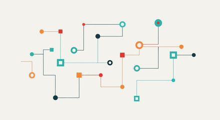 Obraz premium Abstract network connection lines with colorful nodes.