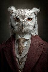 Elegant owl dressed in a tailored suit exudes an air of sophistication
