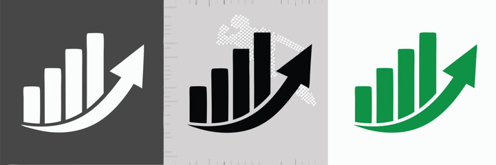 Set graphic up icons, business bar sign on black, transparent and white background – stock vector
