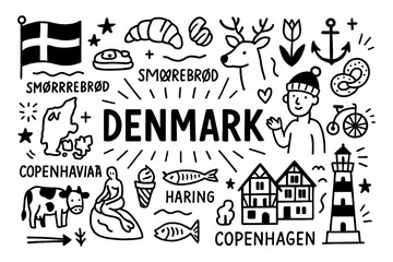 Denmark Culture Doodle Icons With