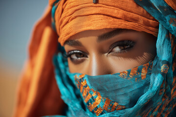 Woman in a vibrant headscarf celebrating cultural beauty