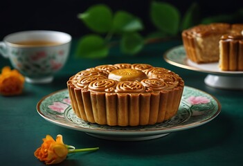 Delicious traditional Mid autumn dessert arrangement moon cake