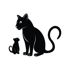 Black and white silhouette big cat and small cat