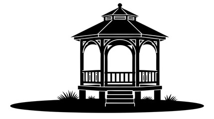 Obraz premium Black silhouette of a classic gazebo in a landscaped garden 