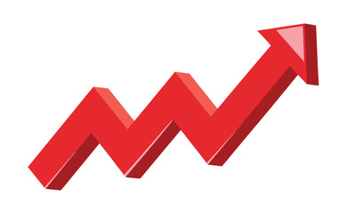 Red up 3d arrow graph showing rising trend, boosting of business result, investment profit growing symbol
