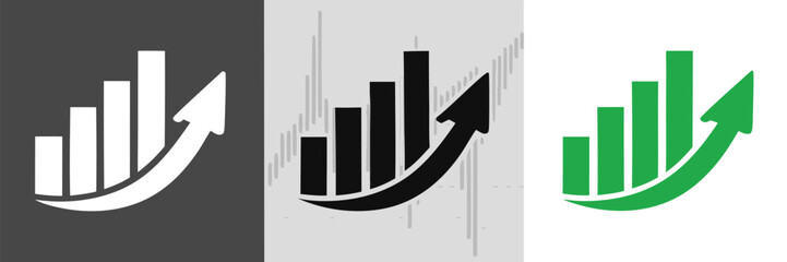 Set graphic up icons, business bar sign on black, transparent and white background – stock vector
