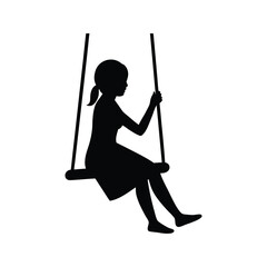 Black white silhouette girl sitting swing