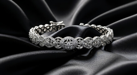 Elegant diamond bracelet on a black silk background for a special occasion