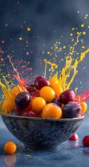 Colorful fruit explosion in bowl