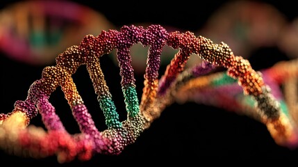 Vibrant 3D representation of a DNA double helix structure