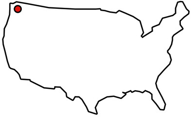 Rote Markierung von Seattle auf vereinfachter Karte der USA