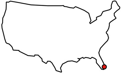 Rote Markierung von Miami auf vereinfachter Karte der USA