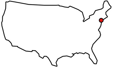 Rote Markierung von New York auf vereinfachter Karte der USA