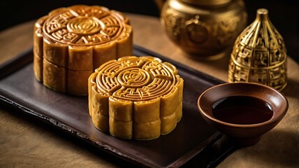 Delicious traditional Mid autumn dessert arrangement moon cake