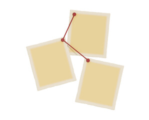 Blank paper notes are pinned to a cork board. The concept of detective investigation. Copy space.