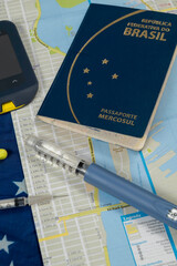 Diabetes and travel, elements symbolizing with map, glucometer during long patient travel