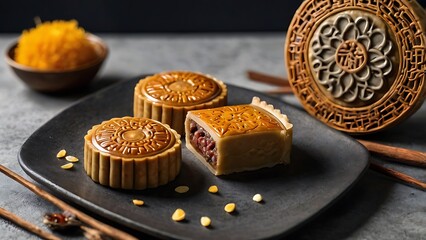 Delicious traditional Mid autumn dessert arrangement moon cake