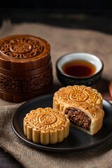 Delicious traditional Mid autumn dessert arrangement moon cake