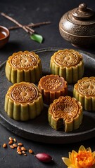 Delicious traditional Mid autumn dessert arrangement moon cake