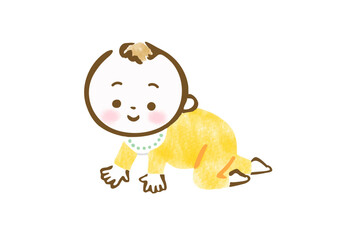 ハイハイしている赤ちゃんの手描きイラスト