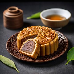 Delicious traditional Mid autumn dessert arrangement moon cake