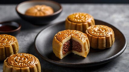 Delicious traditional Mid autumn dessert arrangement moon cake