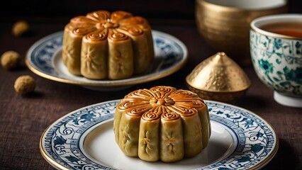 Delicious traditional Mid autumn dessert arrangement moon cake