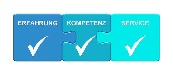 Blaue Puzzle Buttons: Erfahrung, Komepetenz, Service