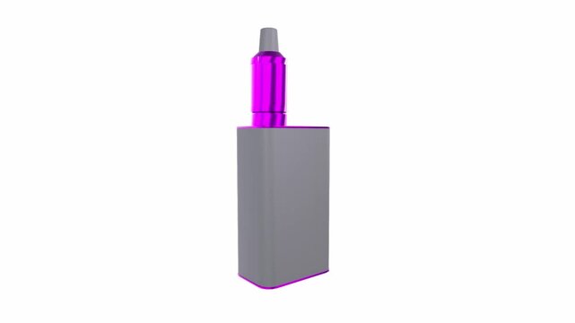 3D render of a modern electronic cigarette box mod vape with purple liquid atomizer tank isolated on white background