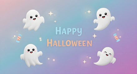 Cute Ghosts Happy Halloween Background