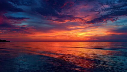 Vibrant sunset over water