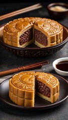 Delicious traditional Mid autumn dessert arrangement moon cake