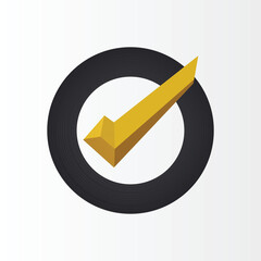 3D check mark inside a circular black ring, symbolizing quality, approval, and success. Ideal for business graphics, application icons, web design, and digital projects requiring a modern validation 
