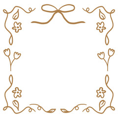 Hand drawn floral frame with ribbon for wedding invitations, card, poster.